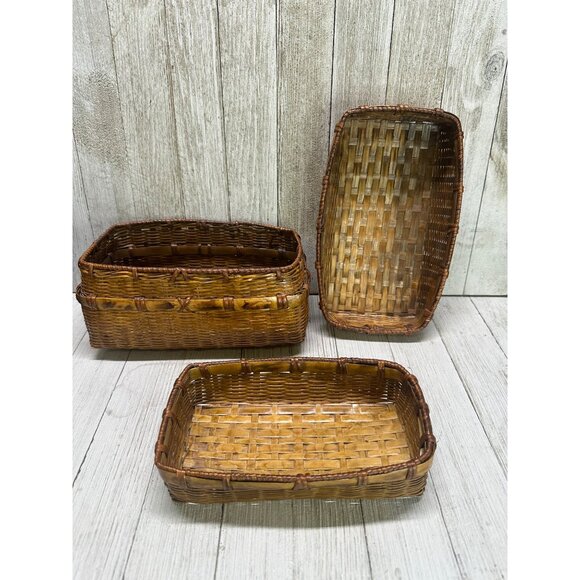 Vintage Woven Rattan Wicker Picnic Basket Storage Decor No Handles 7.5" x 4" - Picture 8 of 16